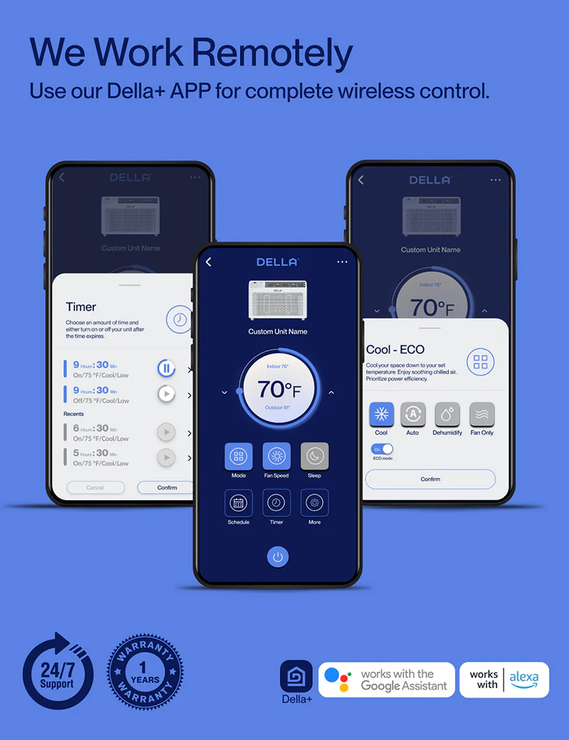 DELLA Fenestra Series 10000 BTU Smart Window AC with Remote/App Control, Cools Up to 450 Sq. Ft - Image 7