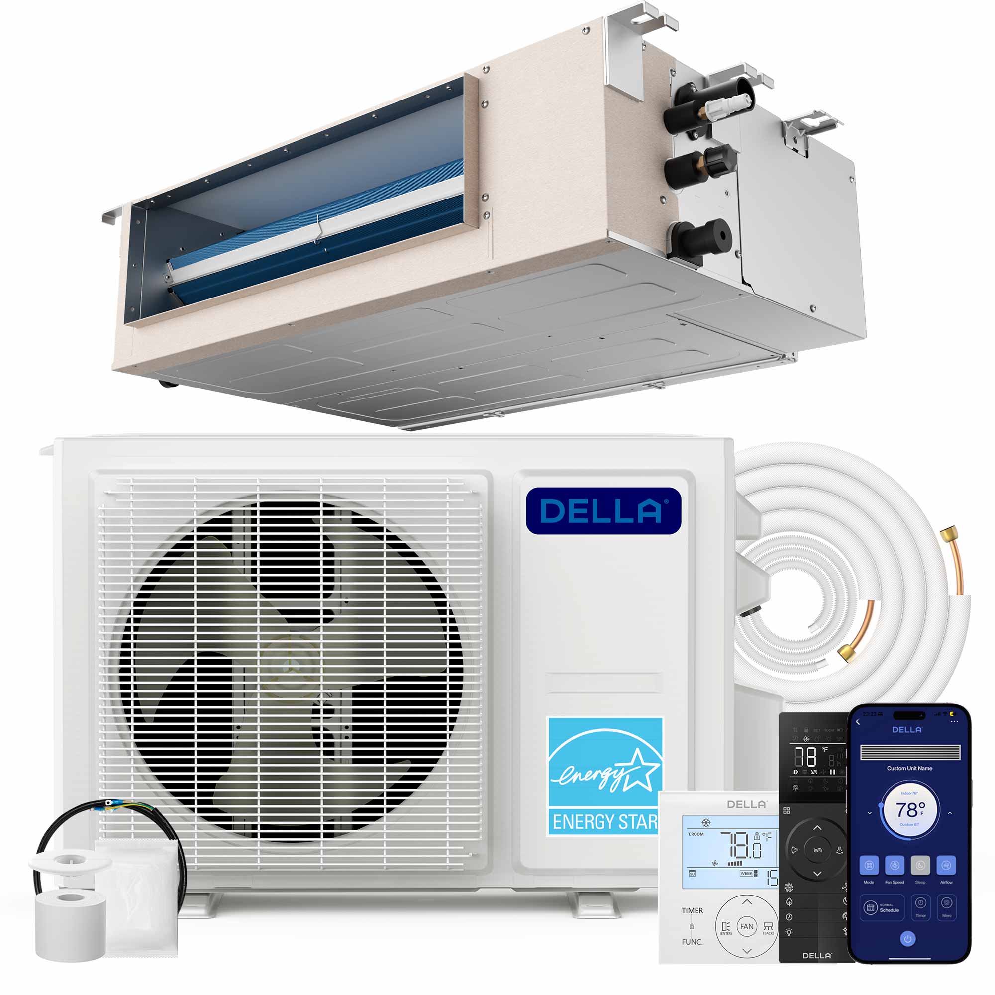 DELLA 17000 BTU 20.3 SEER2 Concealed Ducted Mini Split Air Conditioner - Image 11