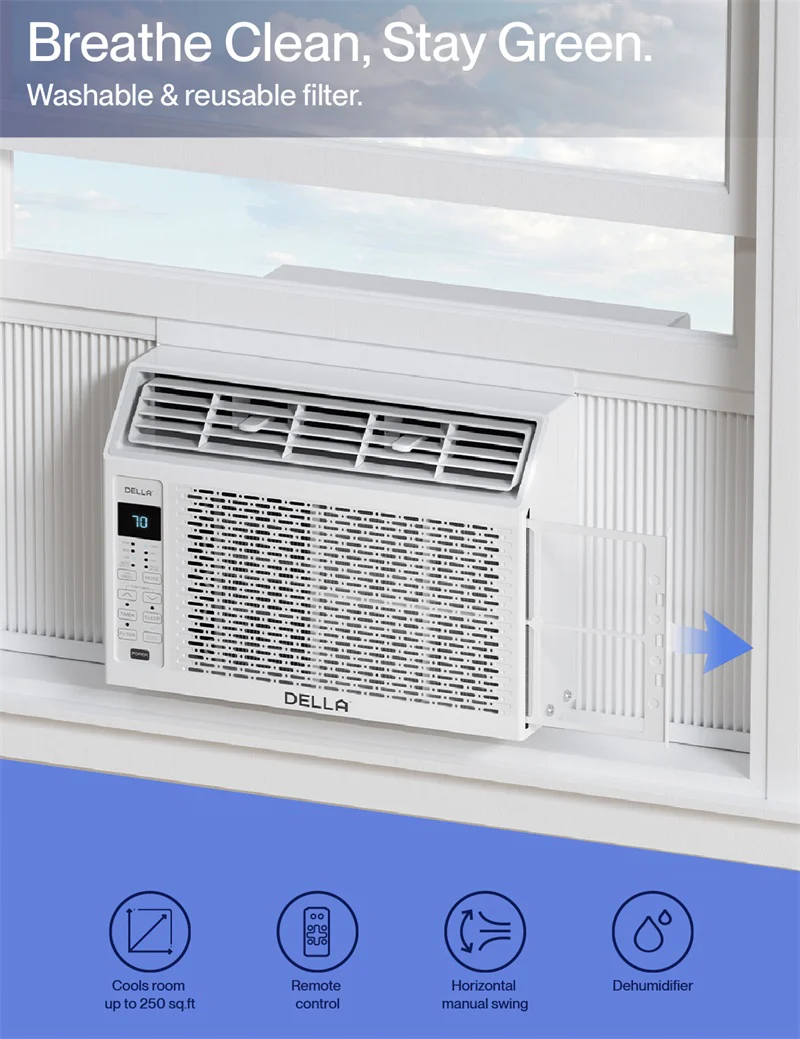 DELLA Fenestra Series 6000 BTU Smart Window AC with Remote/App Control, Cools Up to 250 Sq. Ft - Image 4