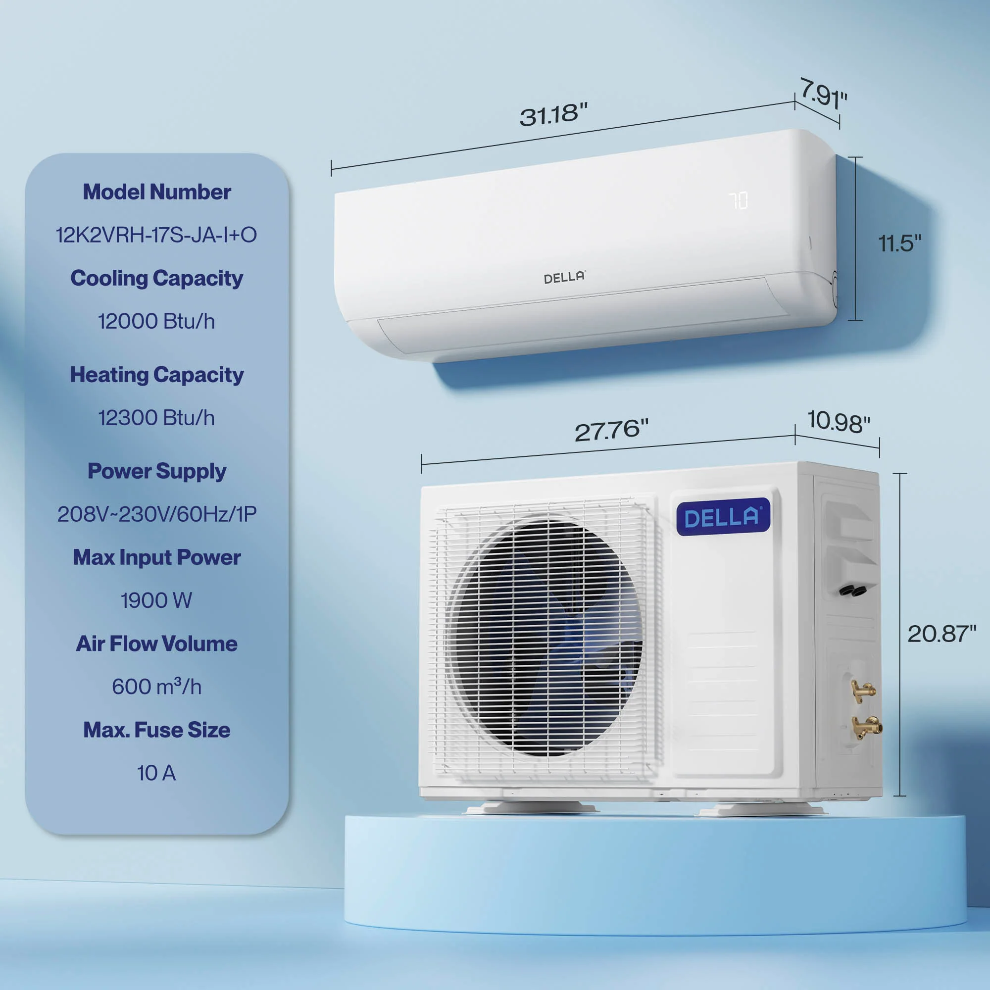 DELLA Motto Series 12000 BTU 17 SEER2 Mini Split Heat Pump AC – 230V, Up to 550 Sq.Ft. - Image 9