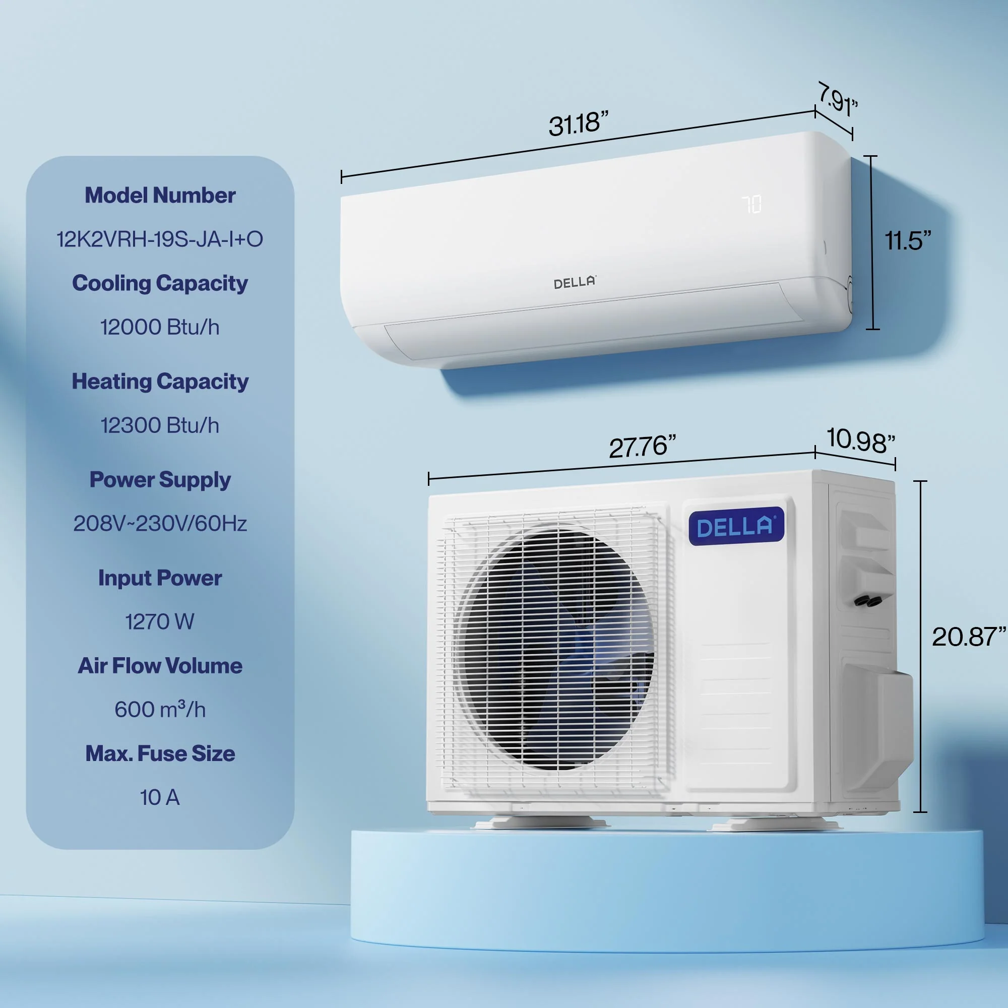 DELLA Motto Series 12000 BTU 19 SEER2 Mini Split Heat Pump AC – Up to 550 Sq.Ft. - Image 9
