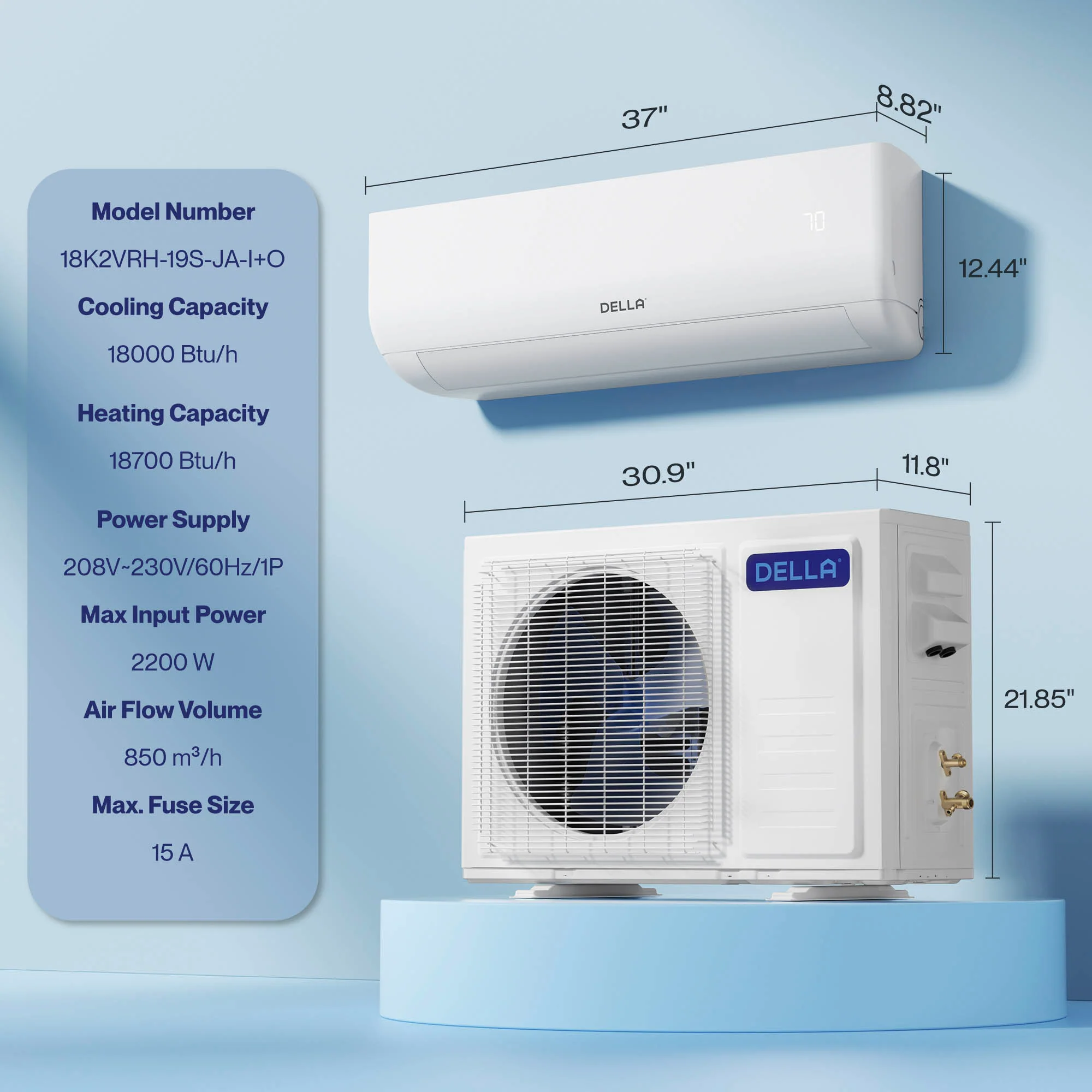 DELLA Motto Series 18000 BTU 19 SEER2 Mini Split Heat Pump AC – Up to 1000 Sq.Ft. - Image 9