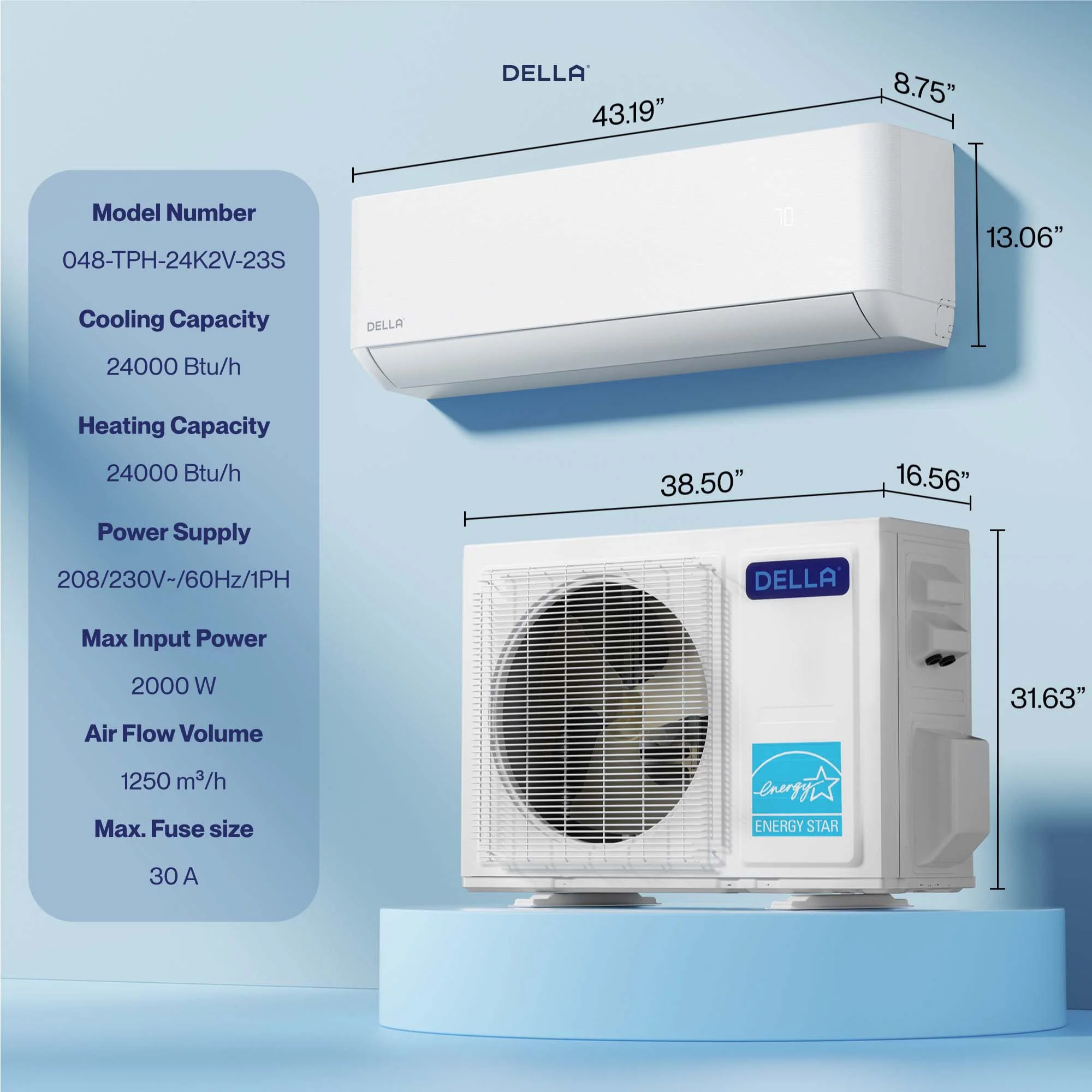 DELLA Optima Pro Series 24000 BTU 22.5 SEER2 Ultra Hyper Heat Mini-Split AC - Up to 1500 Sq.Ft. - Image 10