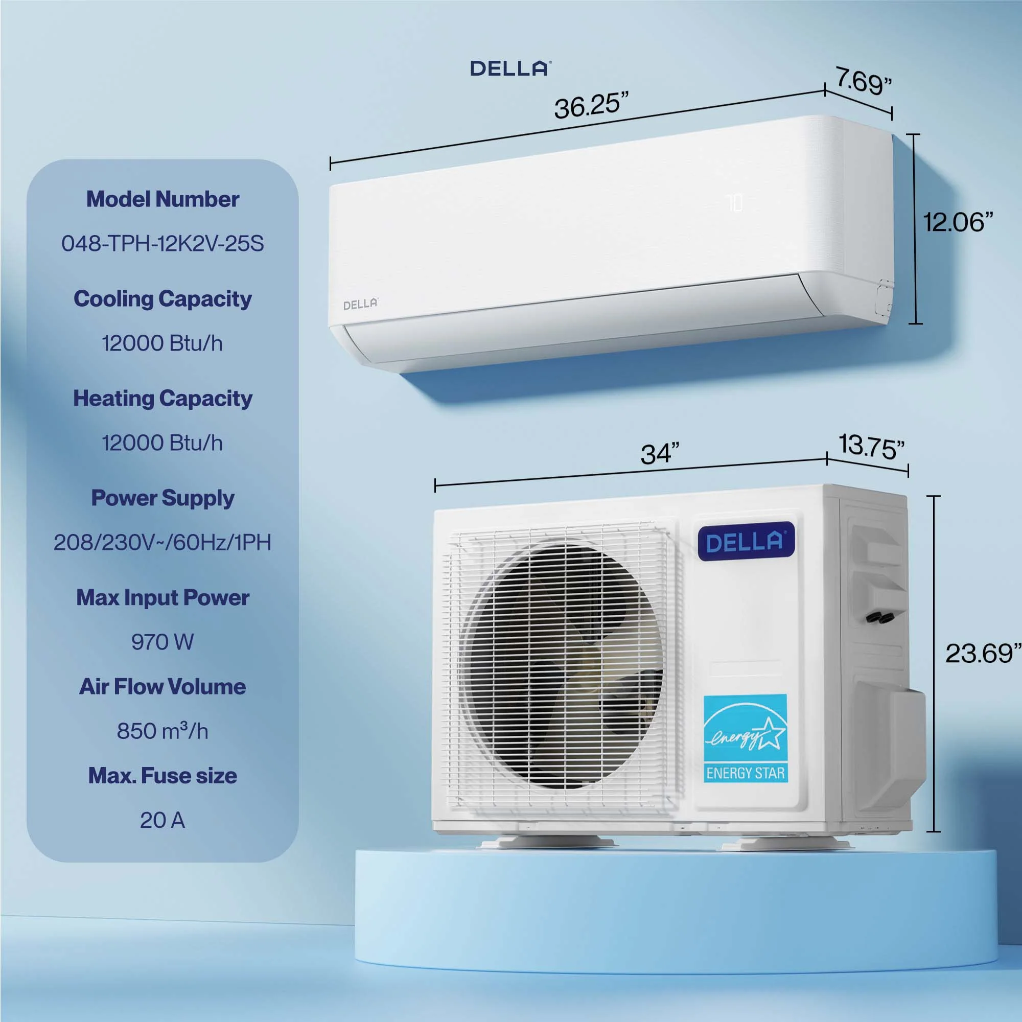 DELLA Optima Pro Series 12000 BTU 25 SEER2 Ultra Hyper Heat Mini-Split AC - Up to 550 Sq.Ft. - Image 10