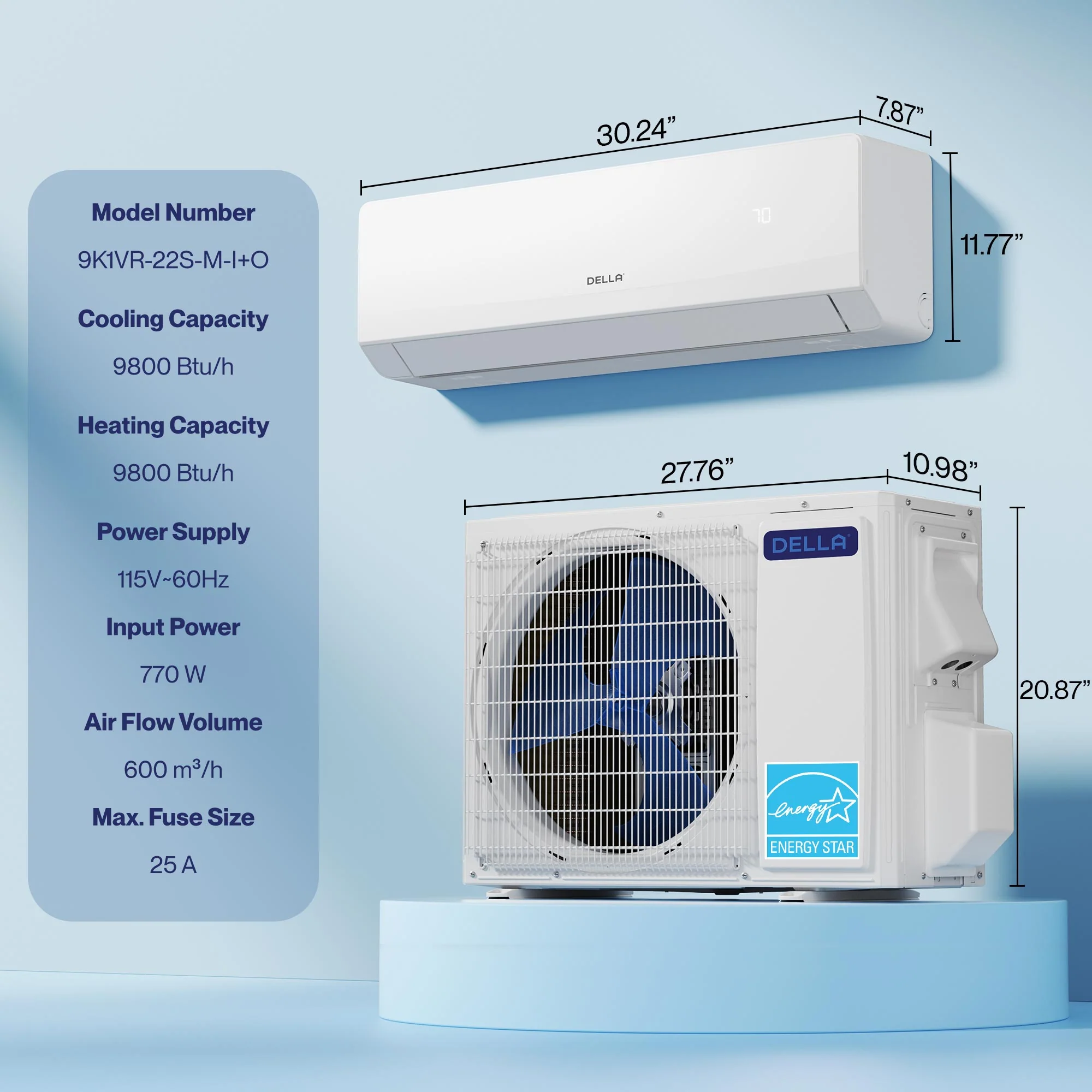 DELLA Serena Series 9800 BTU 22 SEER2 Mini-Split Heat Pump AC - Up to 400 Sq.Ft. - Image 9