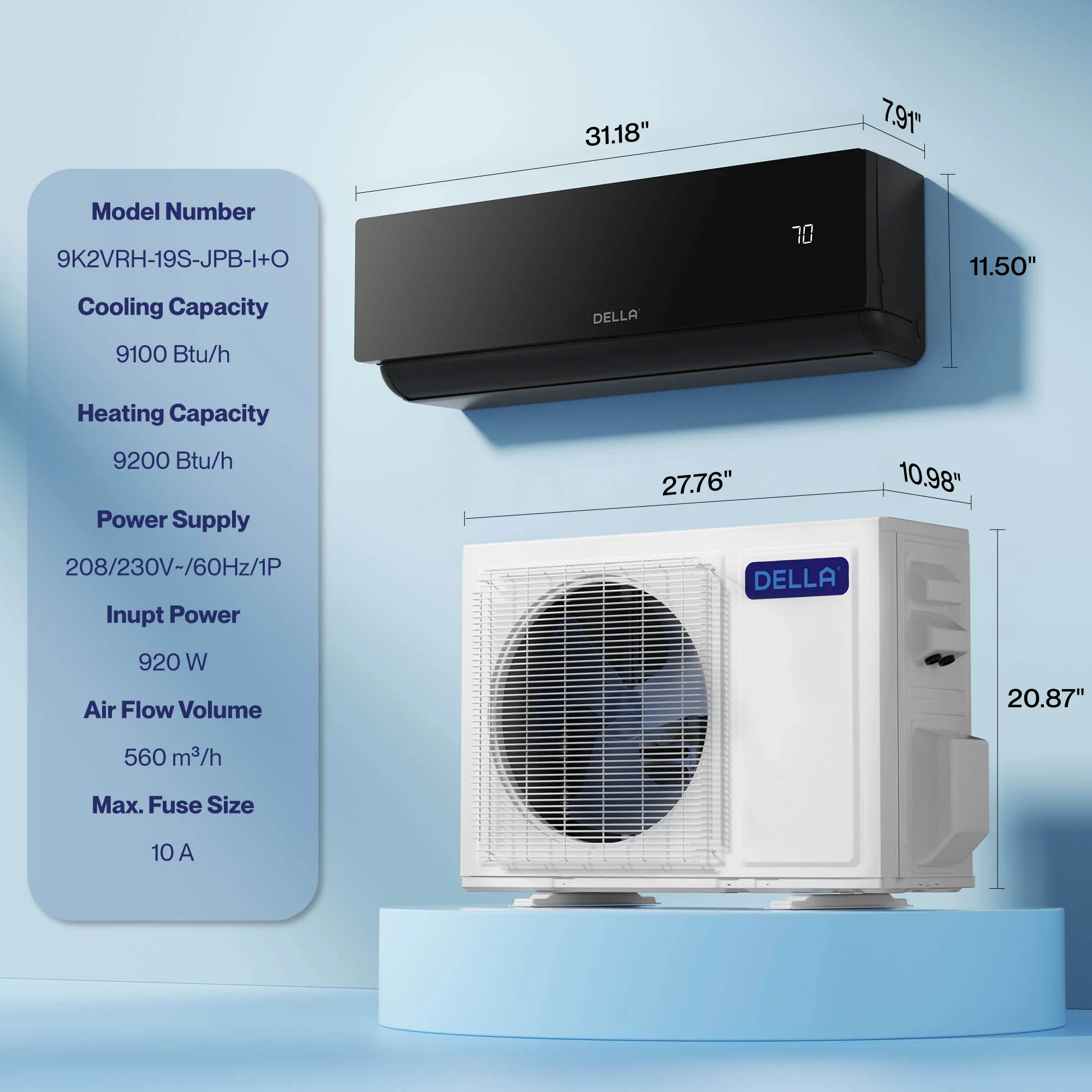 DELLA Umbra Series 9100 BTU 19 SEER2 Mini Split Heat Pump AC - Up to 400 Sq.Ft. - Image 9
