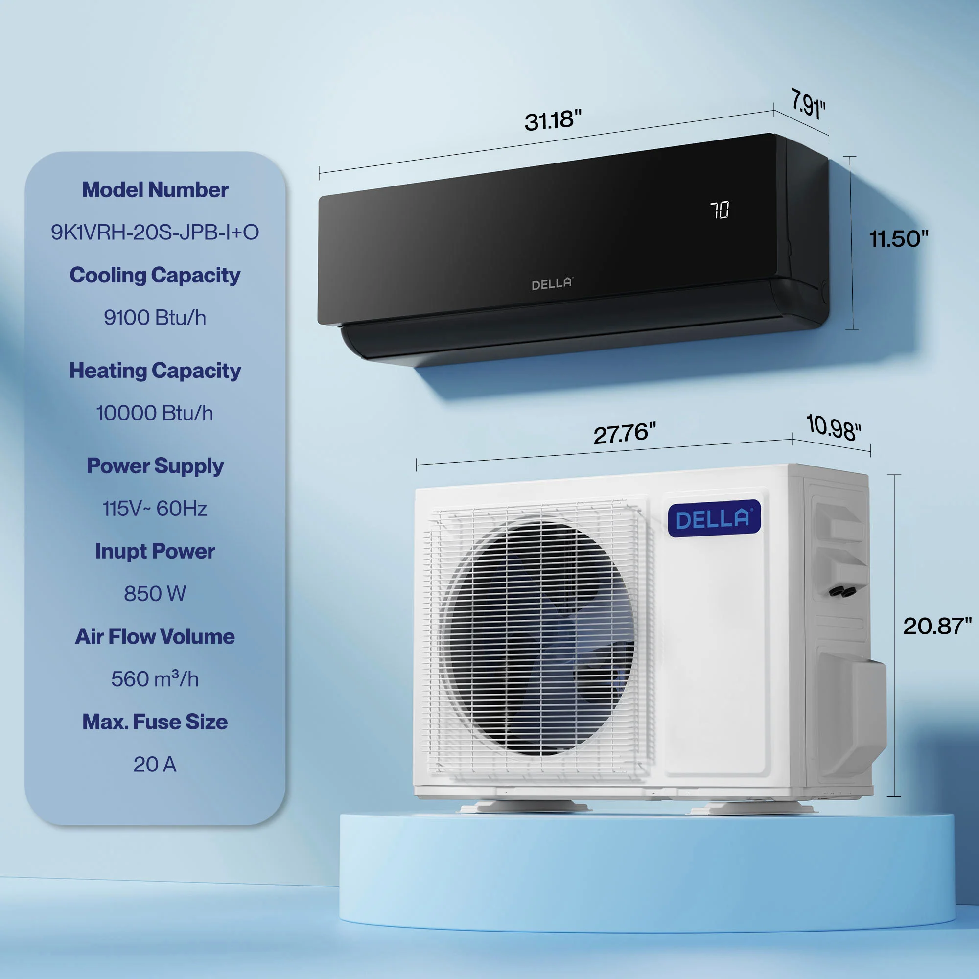 DELLA Umbra Series 9100 BTU 20.5 SEER2 Mini Split Heat Pump AC - Up to 400 Sq.Ft. - Image 9