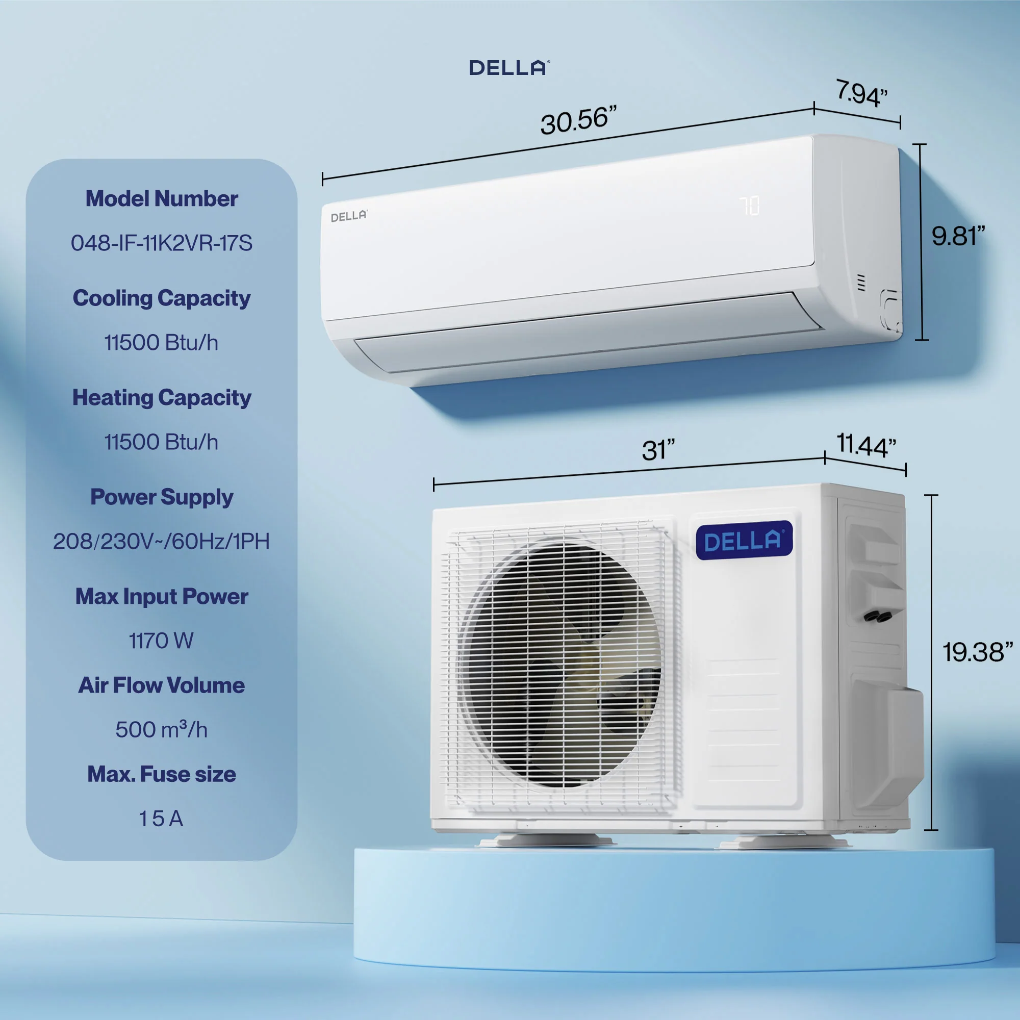 DELLA Econo Series 11500 BTU 17 SEER2 Mini Split Heat Pump AC - Up to 550 Sq.Ft. - Image 8