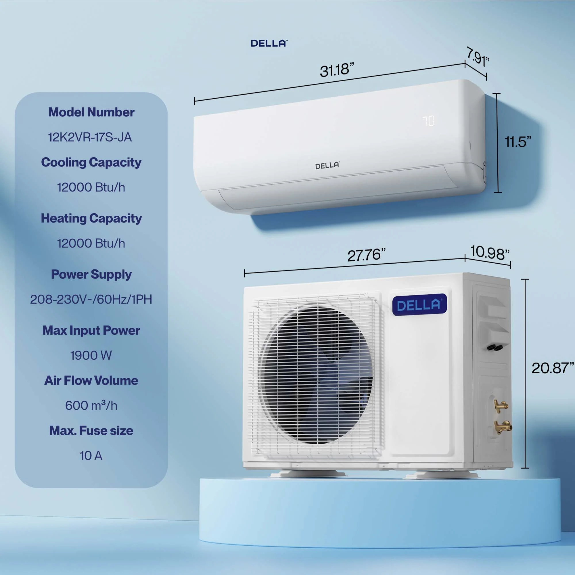 DELLA Motto Series 12000 BTU 17 SEER2 Mini Split Heat Pump AC - Up to 550 Sq.Ft. - Image 8