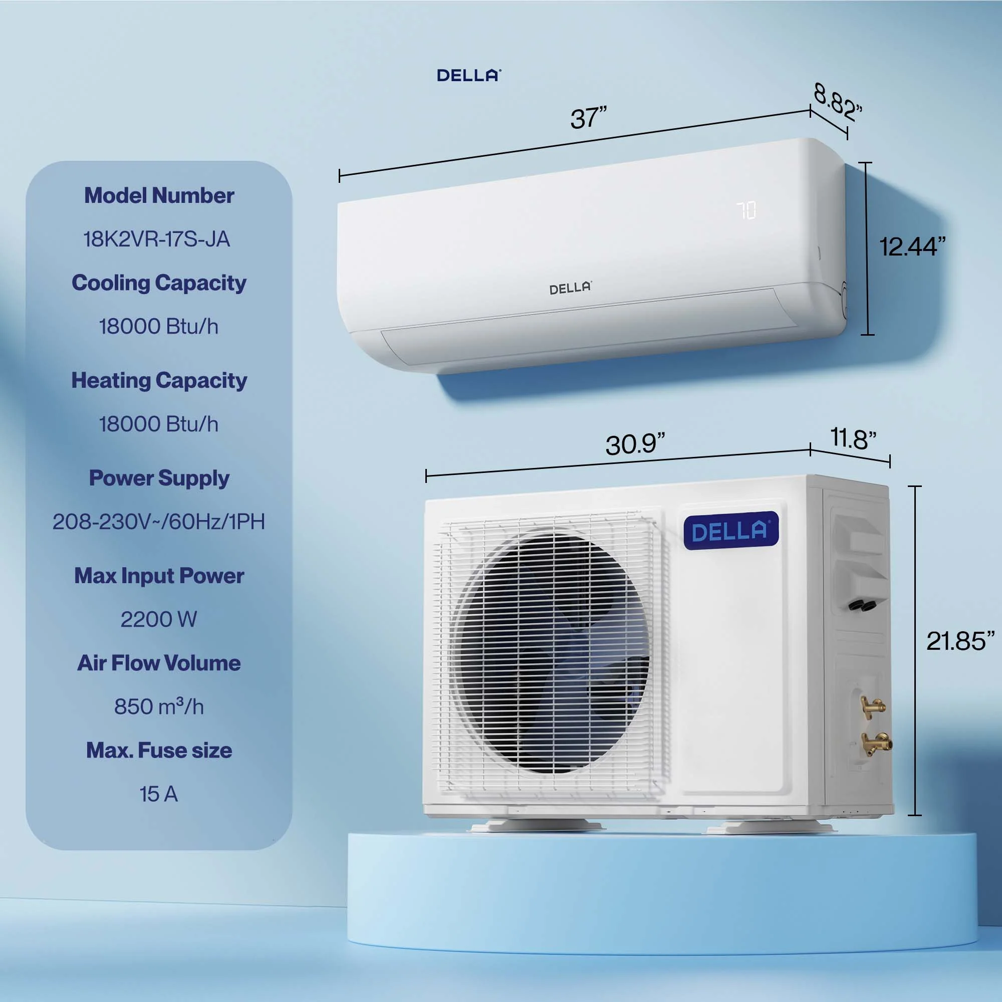 DELLA Motto Series 18000 BTU 19 SEER2 Mini Split Heat Pump AC - Up to 1000 Sq.Ft. - Image 8