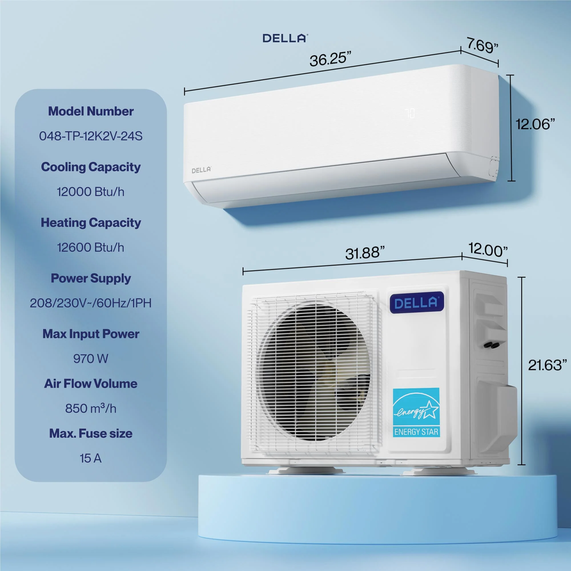 DELLA Optima Series 12000 BTU 24 SEER2 Ultra Heat Mini Split AC  - Up to 550 Sq.Ft. - Image 18