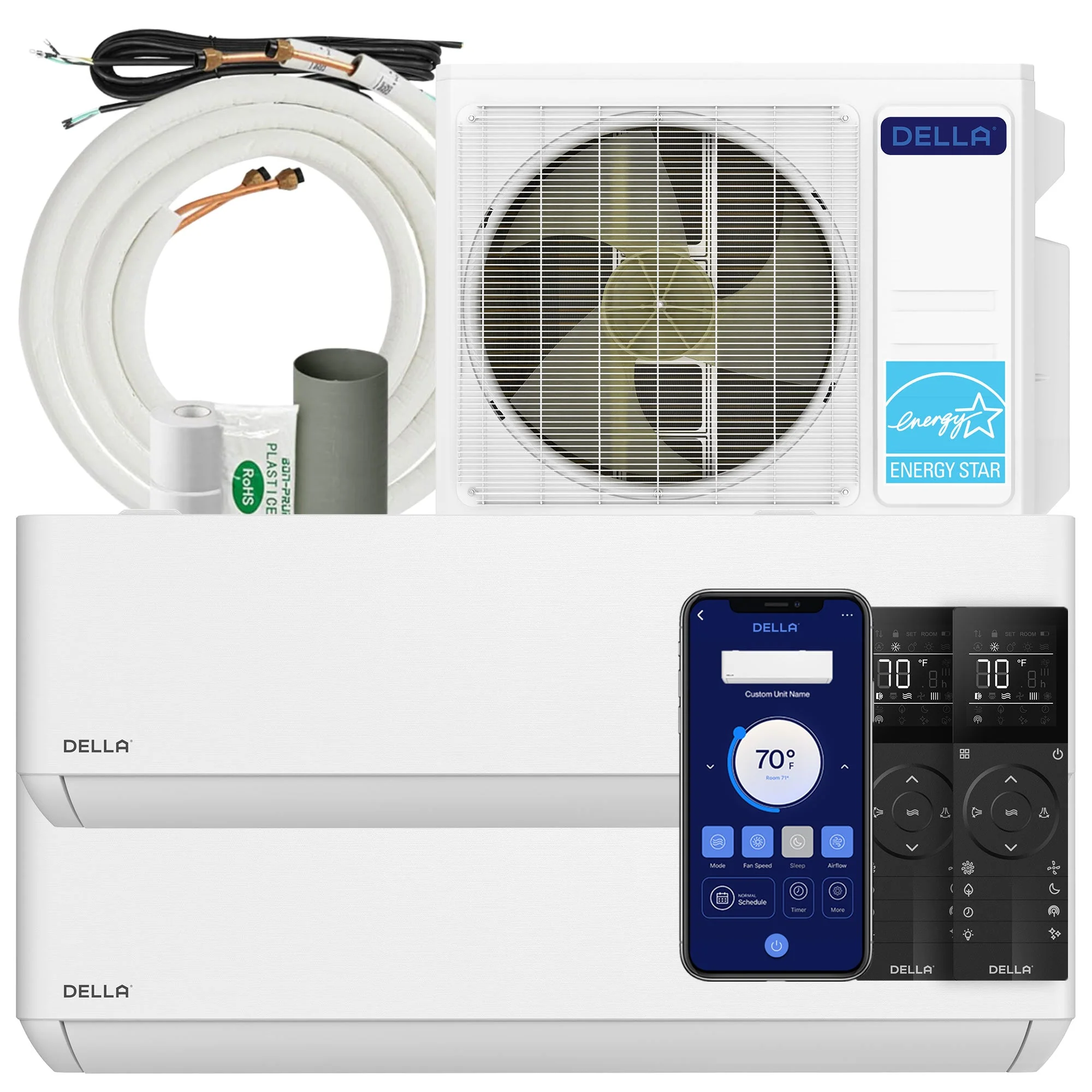 DELLA Optima Series 18000 BTU Dual Zone Mini Split AC (9K+12K) - Up to 950 Sq.Ft.