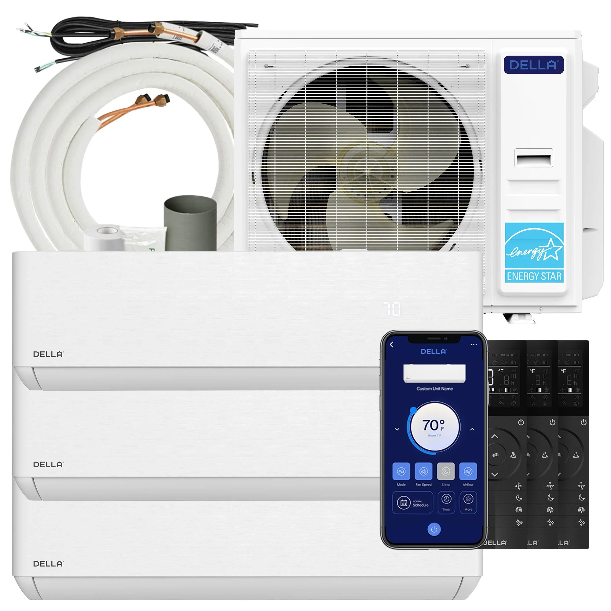 DELLA Optima Series 35000 BTU Tri-Zone Mini Split AC (12K+12K+12k) - Up to 1650 Sq.Ft.