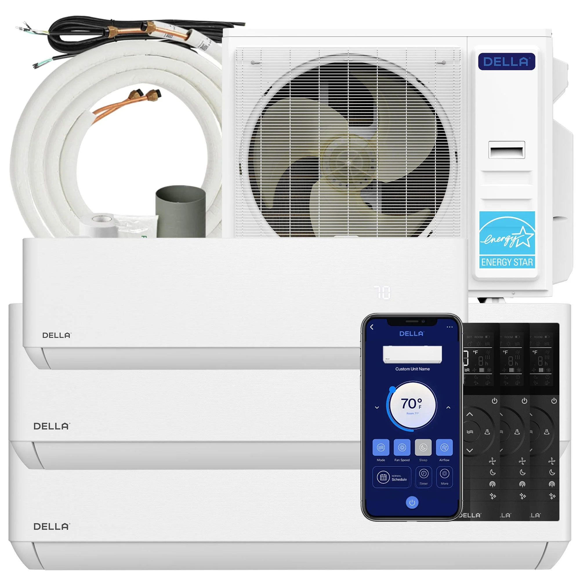 DELLA Optima Series 42000 BTU Tri-Zone Mini Split AC (12K+18K+18k) - Up to 2550 Sq.Ft.