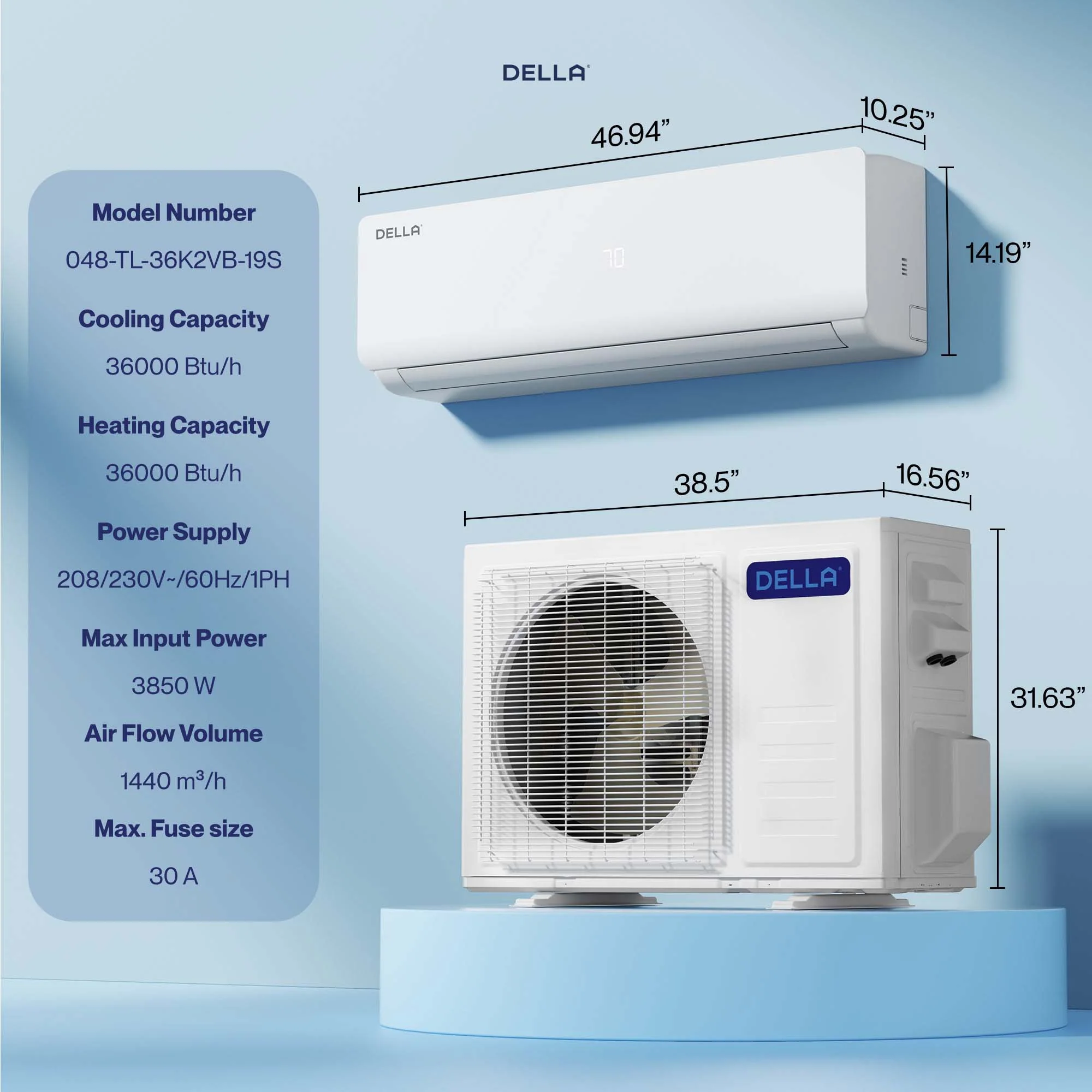 DELLA Vario Series 36000 BTU 19 SEER2 Mini Split Heat Pump AC (R-454B) - Up to 2500 Sq.Ft. - Image 9