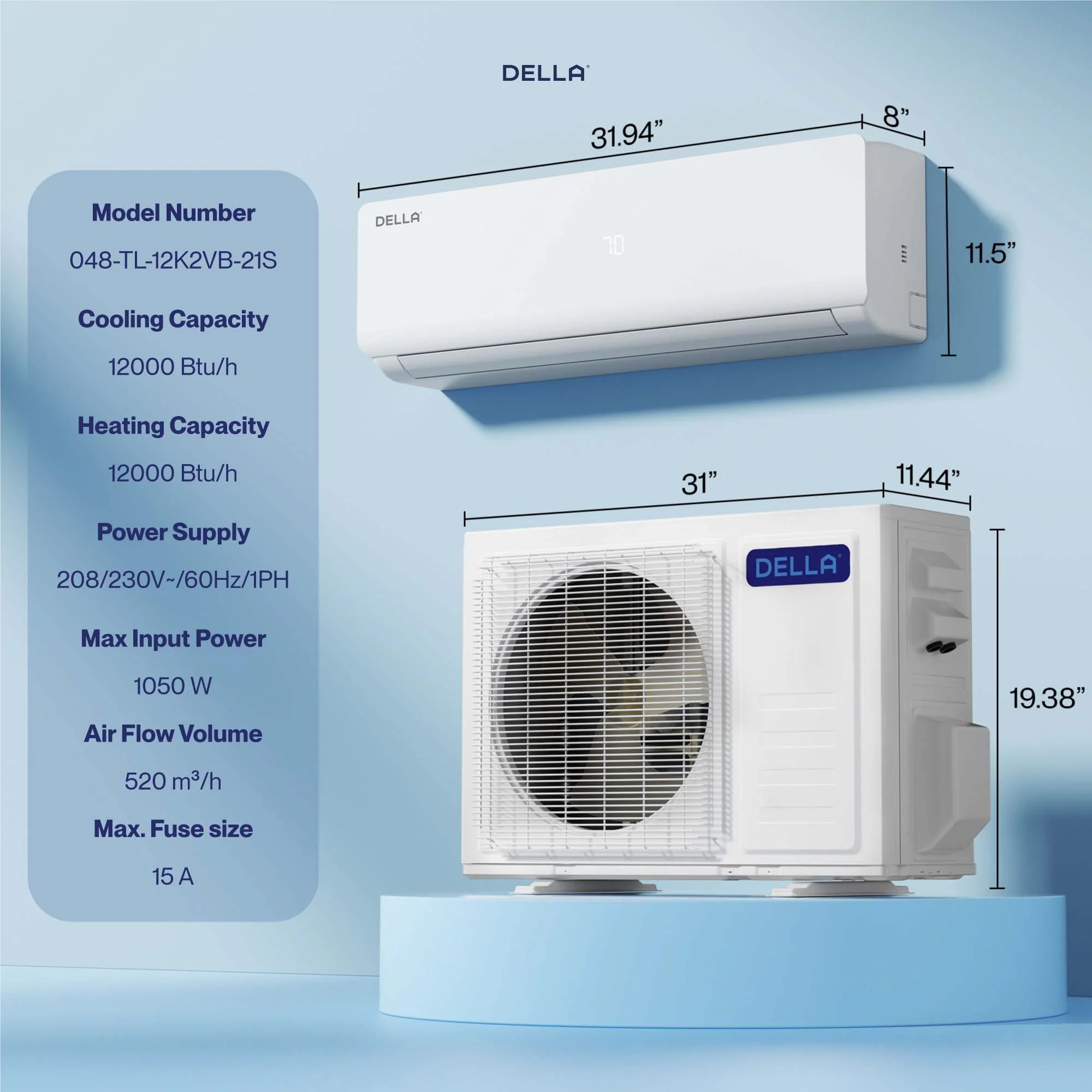 DELLA Vario Series 12000 BTU 23 SEER2 Mini Split Heat Pump AC - Up to 550 Sq.Ft. - Image 9