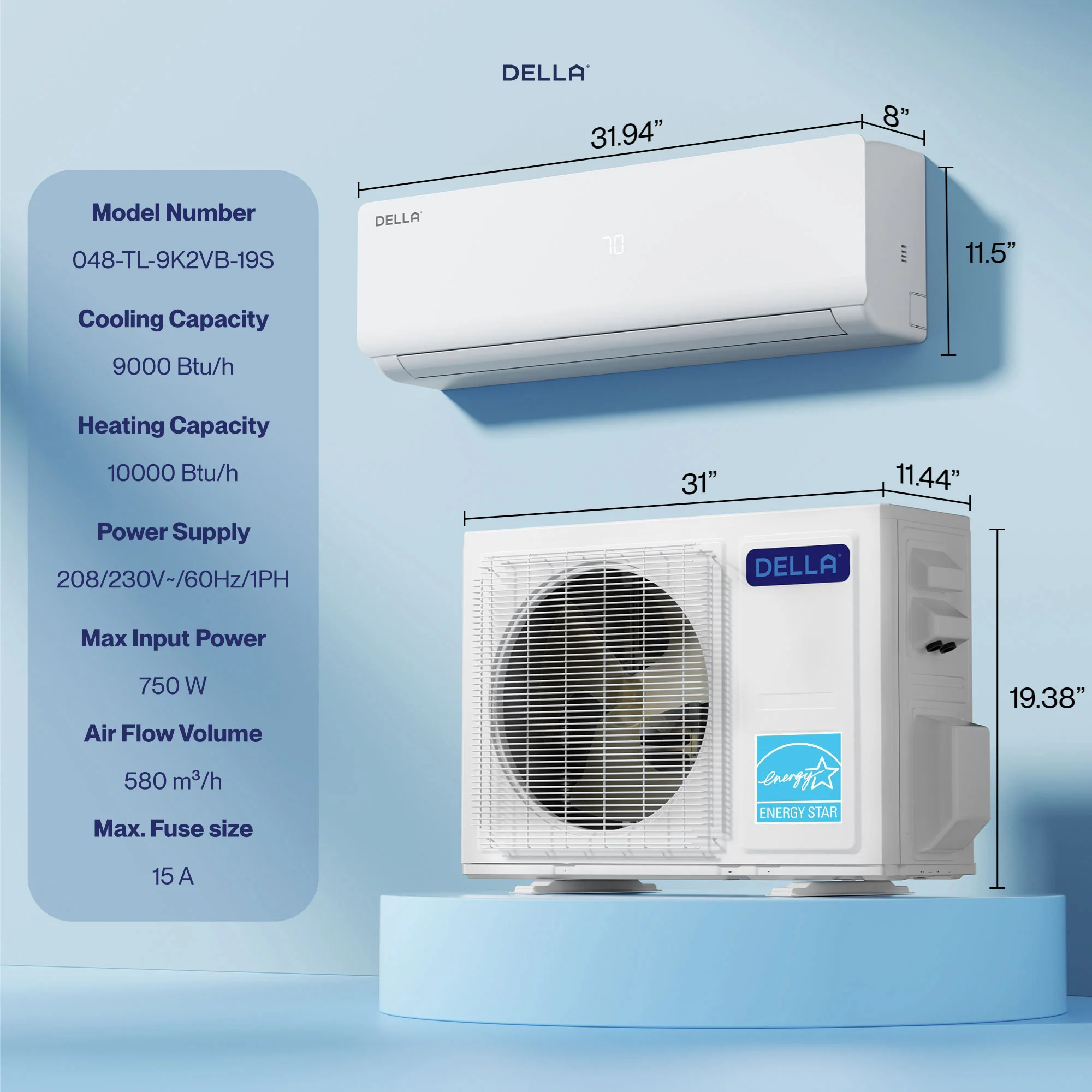 DELLA Vario Series 9000 BTU 20 SEER2 Mini Split Heat Pump AC - Up to 400 Sq.Ft. - Image 9